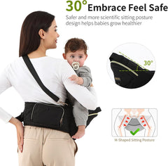 VIFOYO Baby Hip Seat Carrier with Lumbar Support, 3D Anti - Slip Protection, Hip Carrier for Toddlers 1 - 3 with Molle Bottle Bag (Black) - VIFOYO