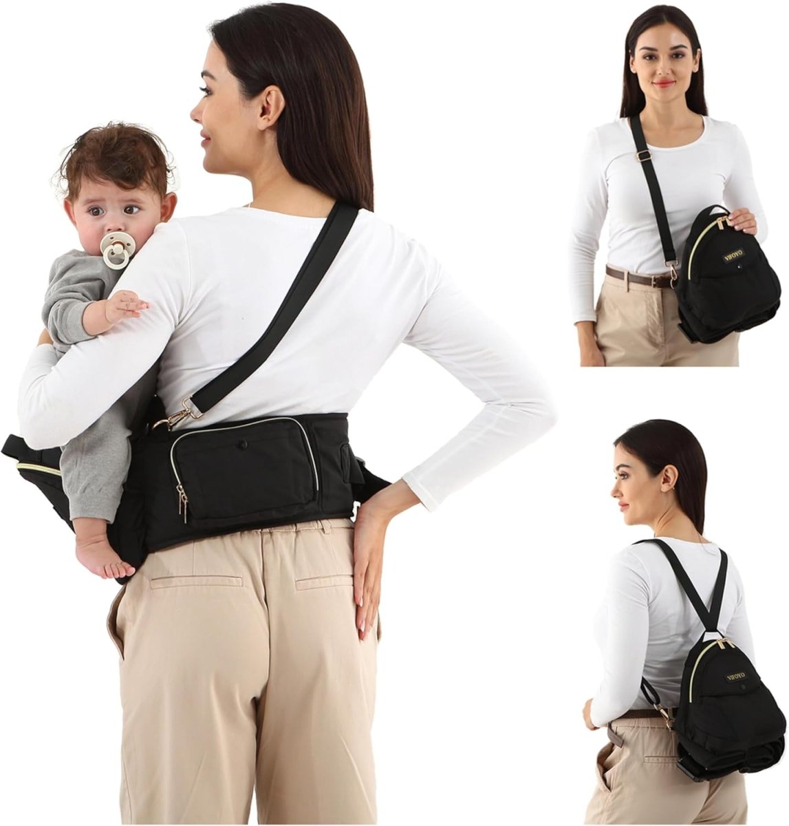 VIFOYO Baby Hip Seat Carrier with Lumbar Support, 3D Anti - Slip Protection, Hip Carrier for Toddlers 1 - 3 with Molle Bottle Bag (Black) - VIFOYO