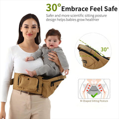 VIFOYO Baby Hip Seat Carrier with Lumbar Support, 3D Anti - Slip Protection, Hip Carrier for Toddlers 1 - 3 with Molle Bottle Bag(Khaki) - VIFOYO