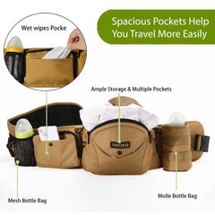 VIFOYO Baby Hip Seat Carrier with Lumbar Support, 3D Anti - Slip Protection, Hip Carrier for Toddlers 1 - 3 with Molle Bottle Bag(Khaki) - VIFOYO