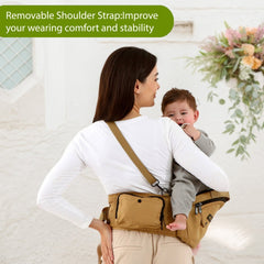 VIFOYO Baby Hip Seat Carrier with Lumbar Support, 3D Anti - Slip Protection, Hip Carrier for Toddlers 1 - 3 with Molle Bottle Bag(Khaki) - VIFOYO
