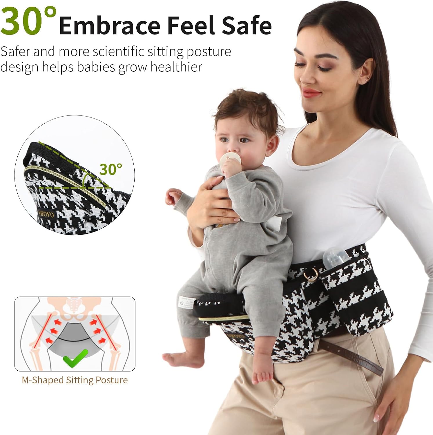 VIFOYO Baby Hip Seat Carrier with Lumbar Support, 3D Anti-Slip Protection (Houndstooth)