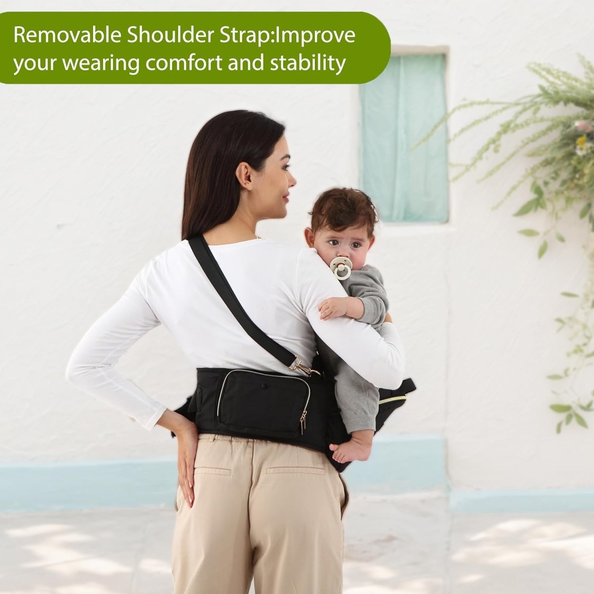 VIFOYO Baby Hip Seat Carrier with Lumbar Support, 3D Anti - Slip Protection, Hip Carrier for Toddlers 1 - 3 with Molle Bottle Bag (Black) - VIFOYO