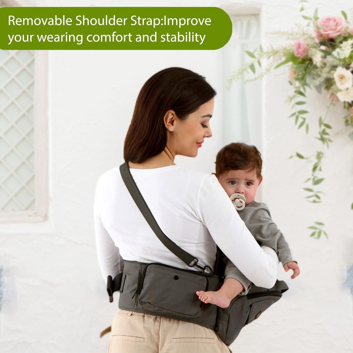 VIFOYO Baby Hip Seat Carrier with Lumbar Support, 3D Anti - Slip Protection, Hip Carrier for Toddlers 1 - 3 with Molle Bottle Bag (Grey) - VIFOYO