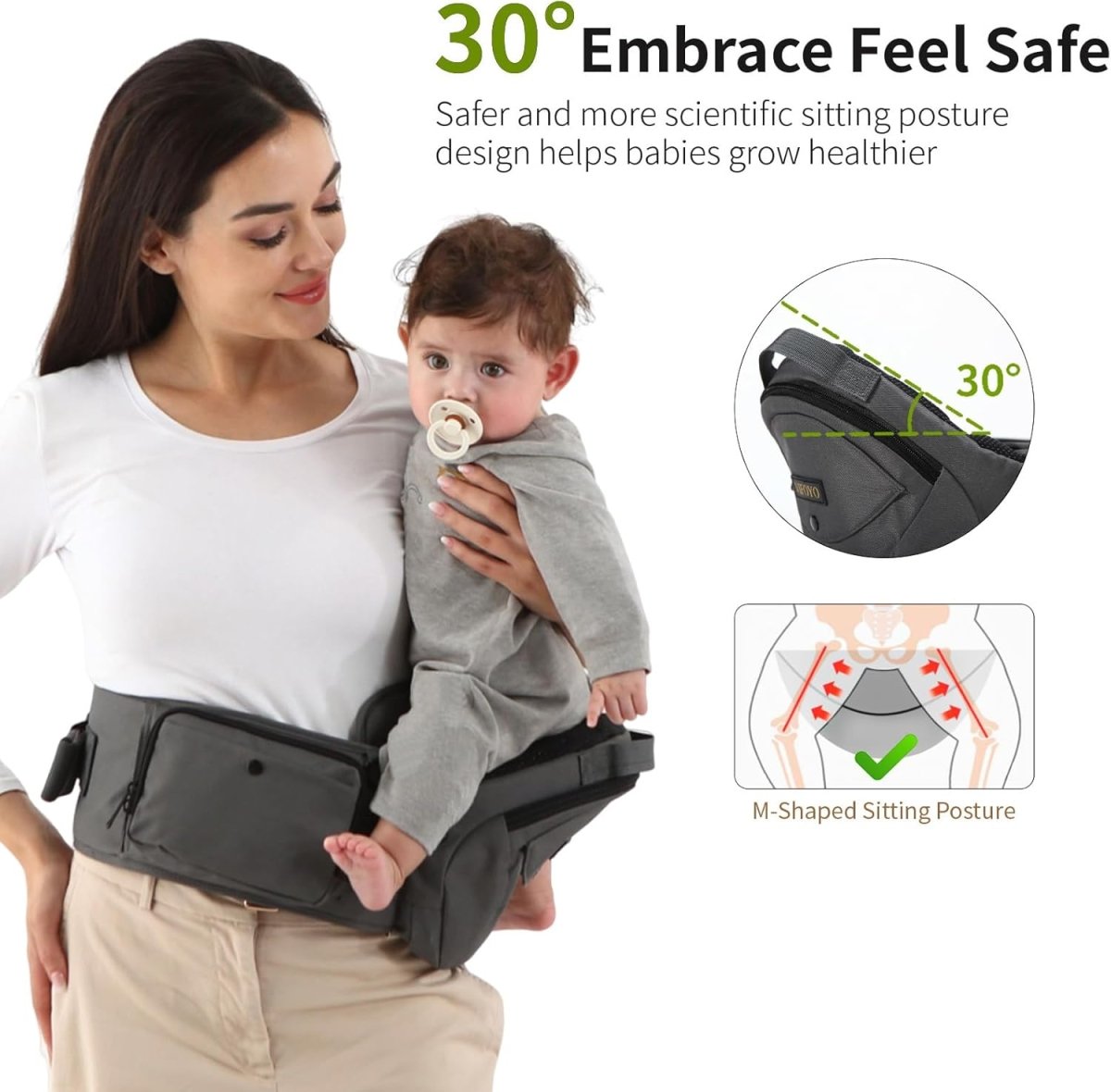 VIFOYO Baby Hip Seat Carrier with Lumbar Support, 3D Anti - Slip Protection, Hip Carrier for Toddlers 1 - 3 with Molle Bottle Bag (Grey) - VIFOYO