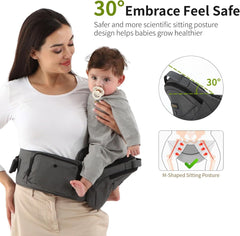 VIFOYO Baby Hip Seat Carrier with Lumbar Support, 3D Anti - Slip Protection, Hip Carrier for Toddlers 1 - 3 with Molle Bottle Bag (Grey) - VIFOYO