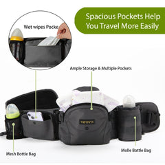VIFOYO Baby Hip Seat Carrier with Lumbar Support, 3D Anti - Slip Protection, Hip Carrier for Toddlers 1 - 3 with Molle Bottle Bag (Grey) - VIFOYO